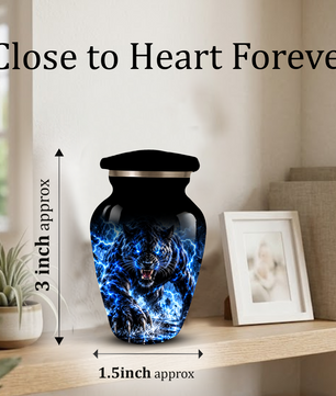 Black Panther Cremation Urn for Ashes, Blue Lightning Big Cat Urn for Human Ashes