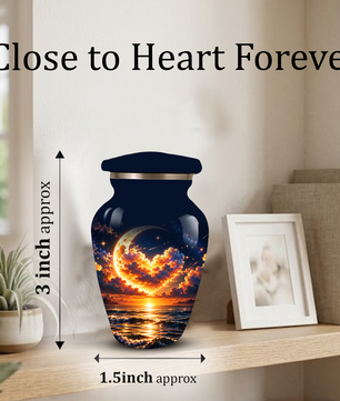Personalized Adult Cremation Urn for Ashes, Golden Crescent Moon Ocean Memorial Urn, Custom Urn