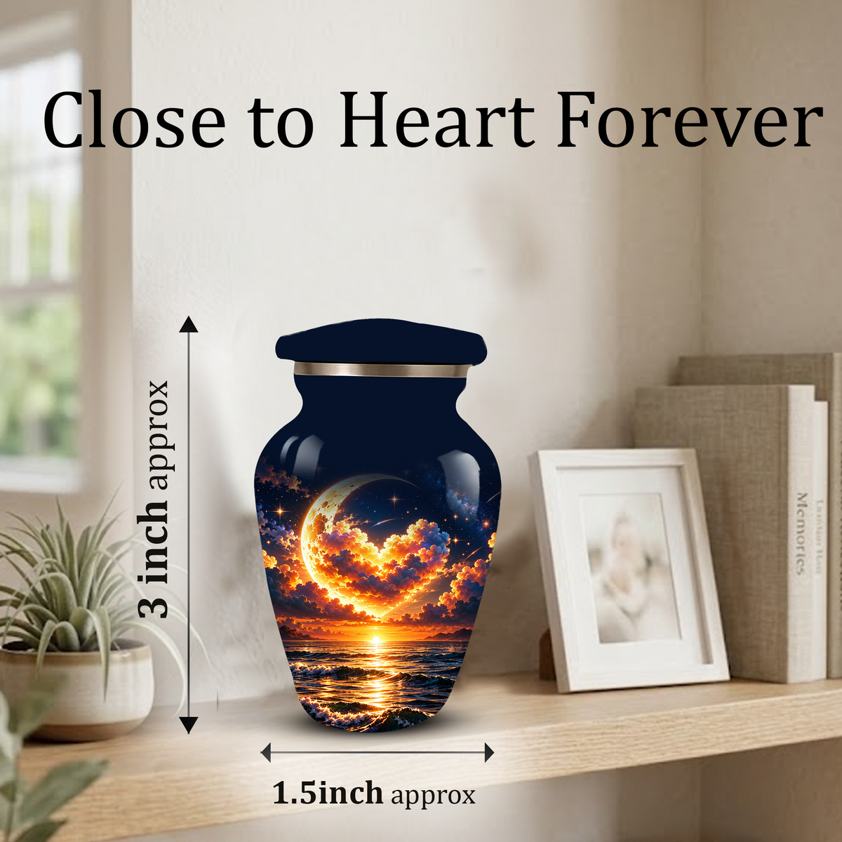 Personalized Adult Cremation Urn for Ashes, Golden Crescent Moon Ocean Memorial Urn, Custom Urn