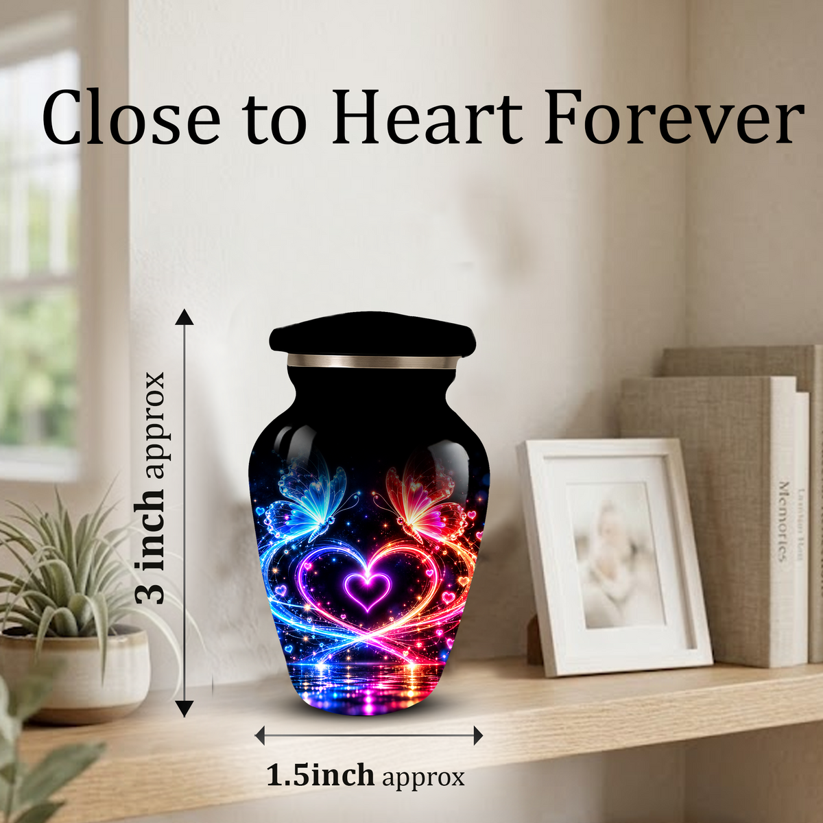 Personalized Butterfly Cremation Urn for Ashes, Heart Memorial Adult Urn, Blue and Red Cremation Urn