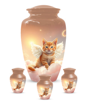 Angel Cat Urn for Ashes - Personalized Pet Memorial | Custom Metal Cremation Urn