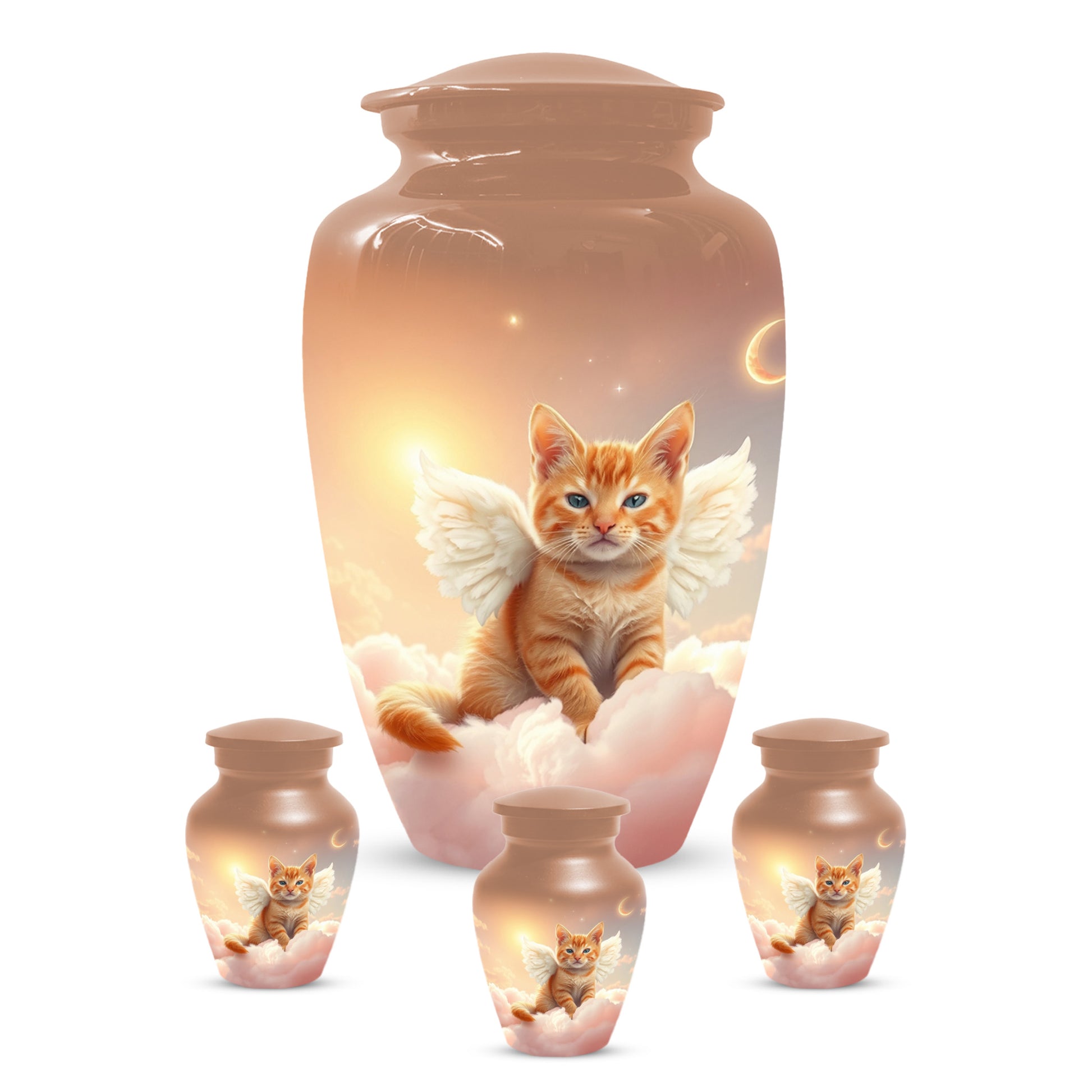 Angel Cat Urn for Ashes - Personalized Pet Memorial | Custom Metal Cremation Urn