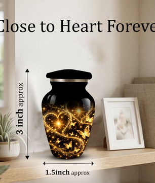 Personalized Adult Cremation Urn for Ashes, Golden Butterfly Heart Memorial Urn, Custom Adult Urn