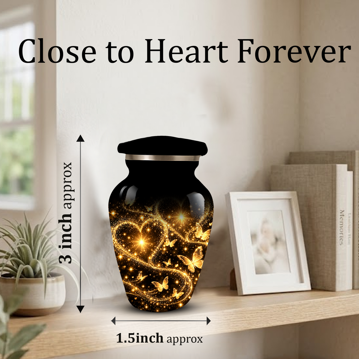 Personalized Adult Cremation Urn for Ashes, Golden Butterfly Heart Memorial Urn, Custom Adult Urn