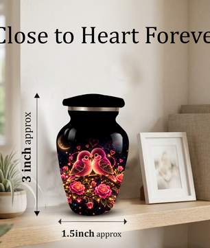 Love Birds Cremation Urn for Adult Ashes, Romantic Pink Birds and Roses Memorial Urn