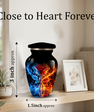 Red Rose Cremation Urn for Adult Ashes – Blue and Orange Flame Memorial Urn