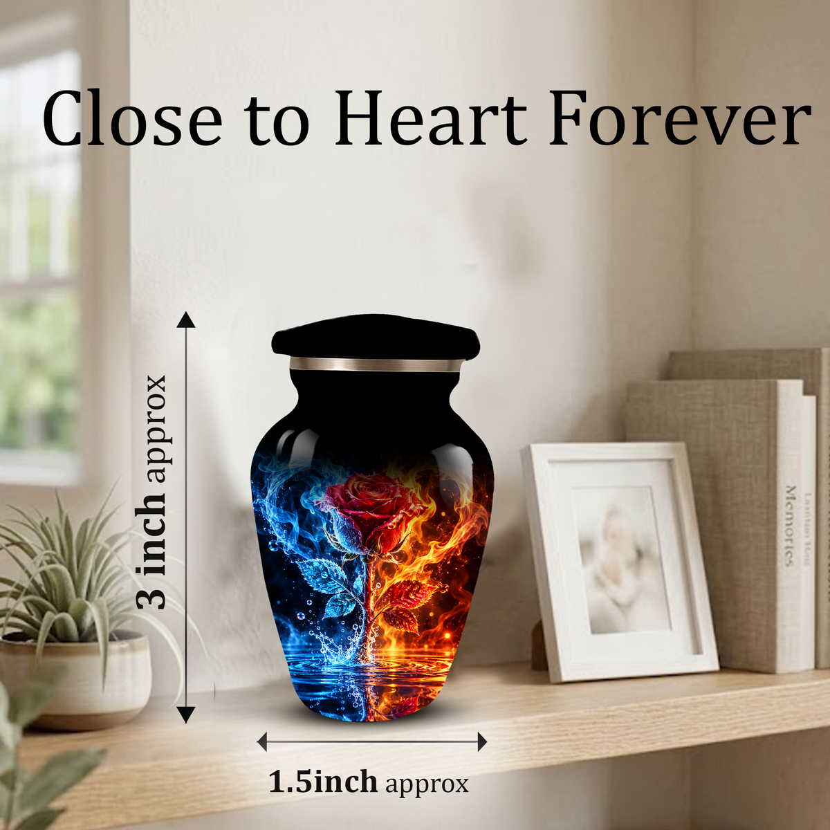 Red Rose Cremation Urn for Adult Ashes – Blue and Orange Flame Memorial Urn