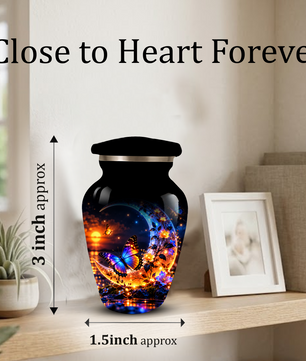 Butterfly Moon Cremation Urn for Adult Ashes, Personalized Adult Memorial Urn with Sunset and Floral Design