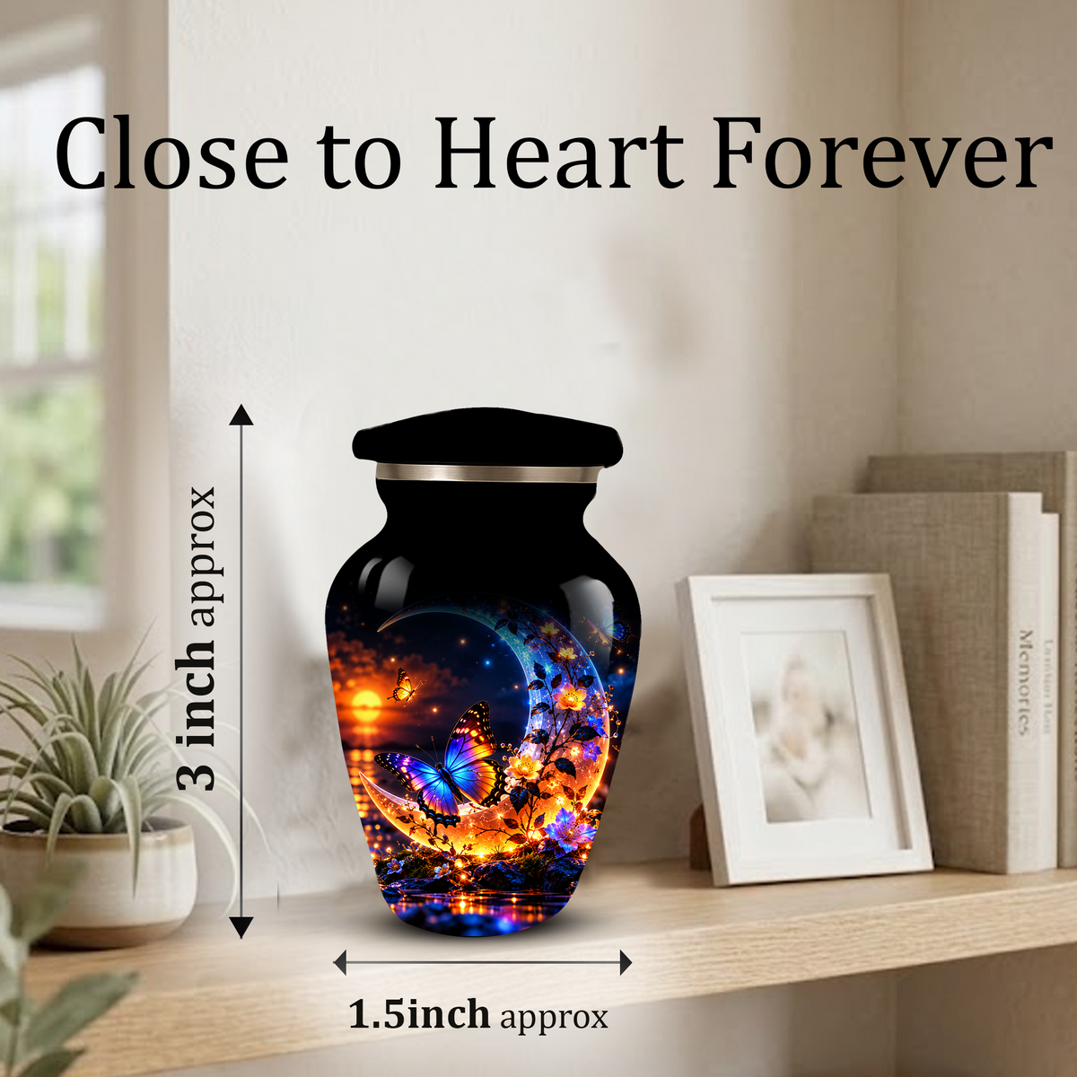 Butterfly Moon Cremation Urn for Adult Ashes, Personalized Adult Memorial Urn with Sunset and Floral Design