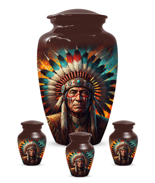 Native American Inspired Cremation Urn for Adult Ashes | Tribal Portrait Memorial Adult Urn
