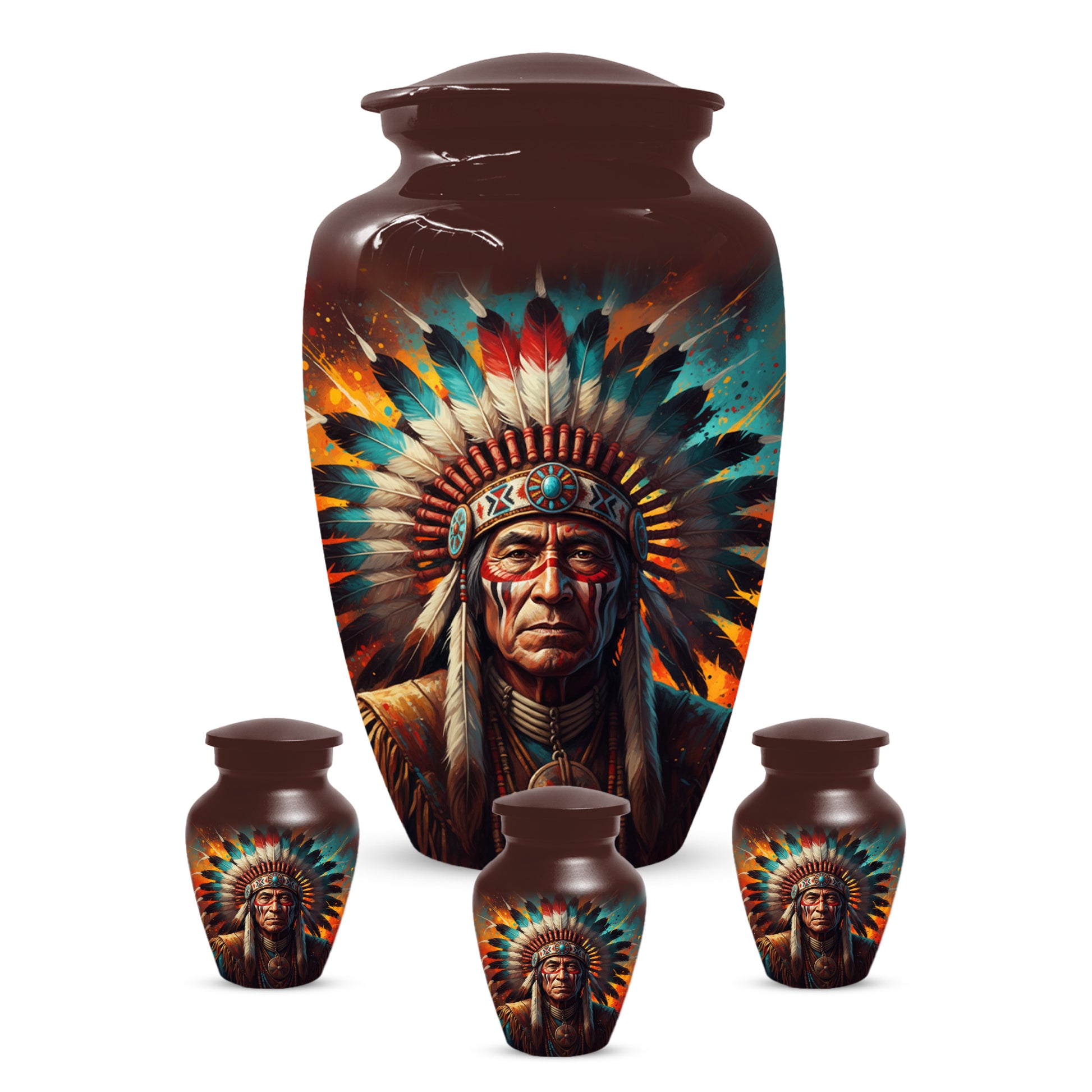 Native American Inspired Cremation Urn for Adult Ashes | Tribal Portrait Memorial Adult Urn