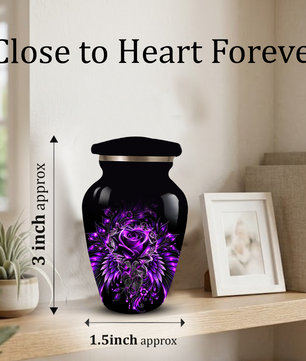Purple Rose Adult Urn for Ashes – Gothic Floral Design Black Cremation Urn for Adults