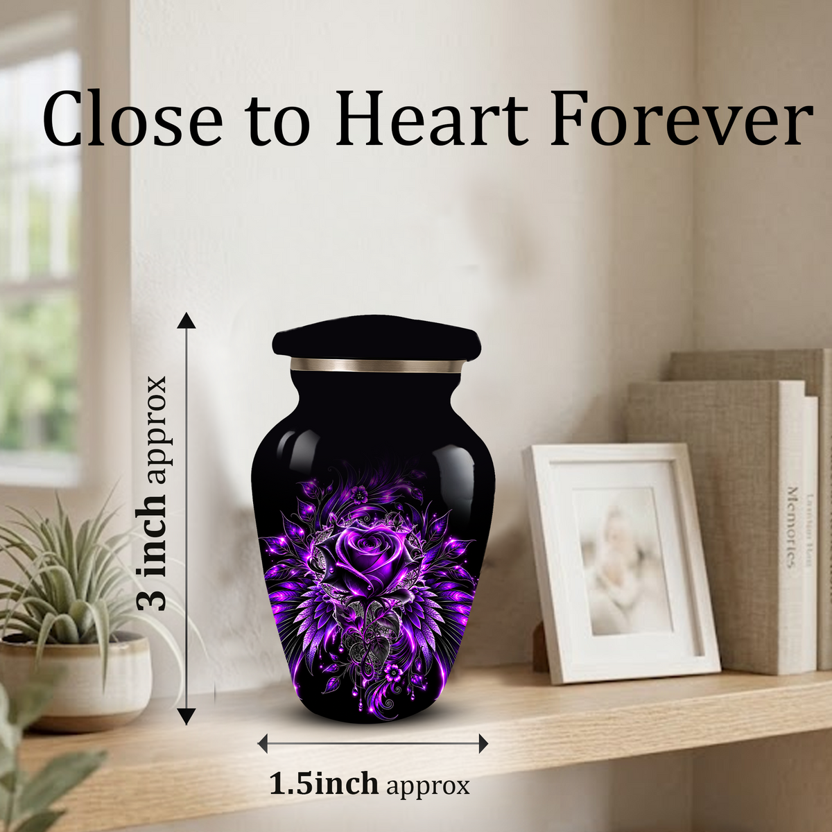 Purple Rose Adult Urn for Ashes – Gothic Floral Design Black Cremation Urn for Adults