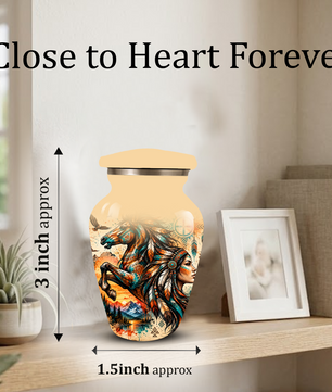 Personalized Adult Cremation Urn for Ashes, Native American Horse Memorial Urn, Tribal Horse Cremation Urn