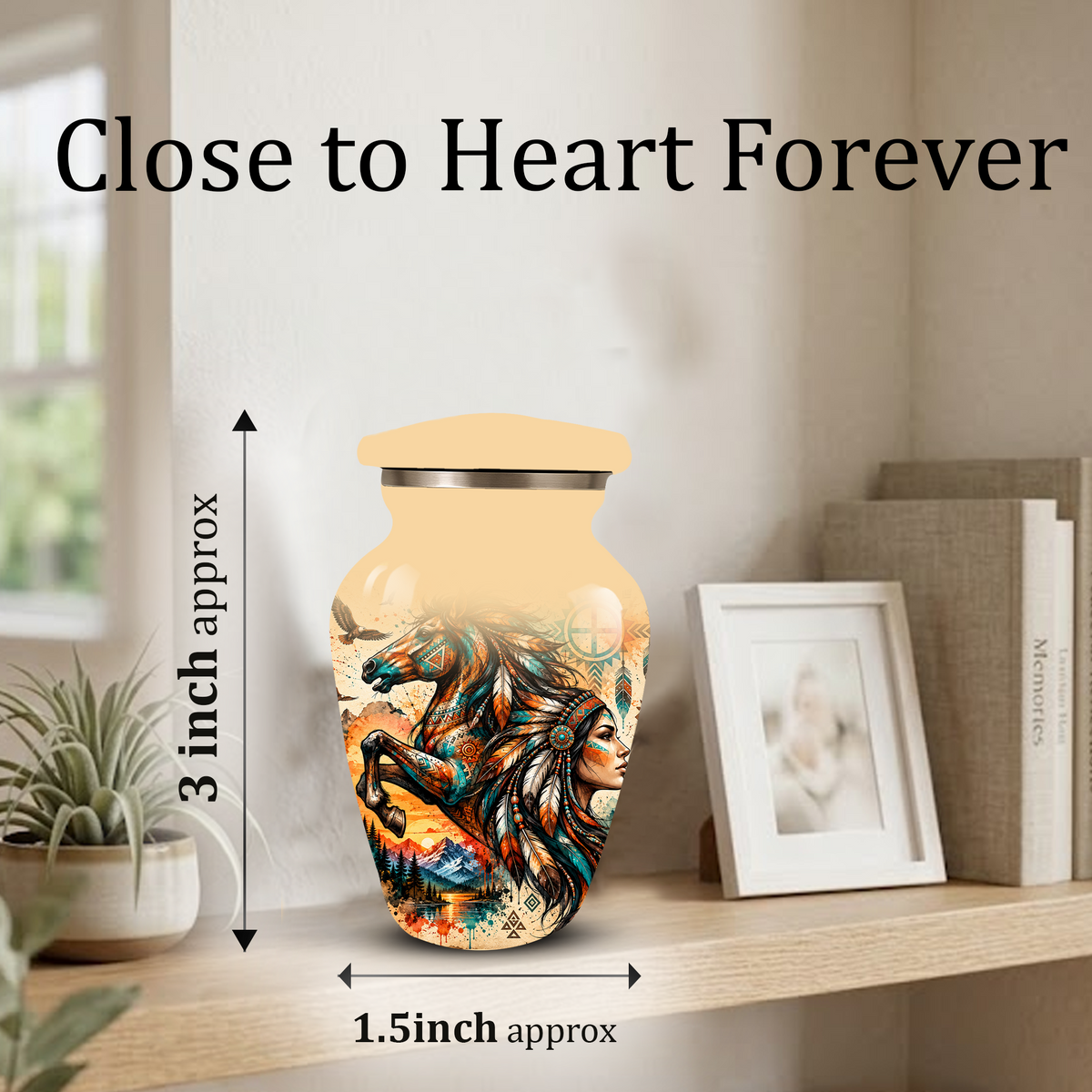 Personalized Adult Cremation Urn for Ashes, Native American Horse Memorial Urn, Tribal Horse Cremation Urn