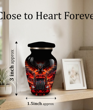 Personalized Adult Cremation Urn for Ashes, Custom Red Semi Truck and Fiery Eagle Memorial Urn, Truck Driver Urn