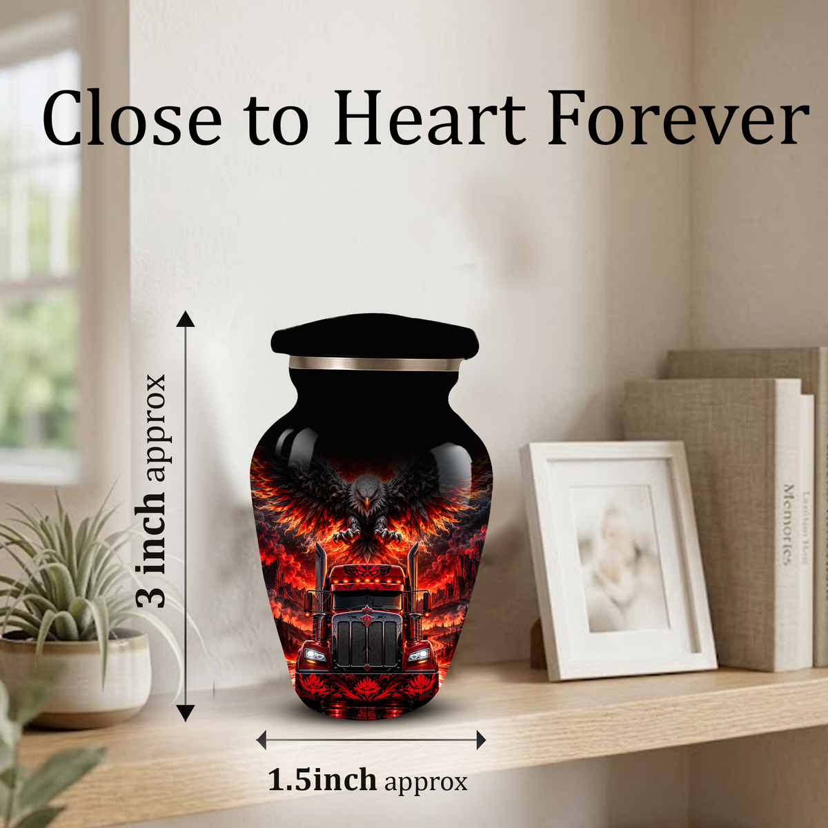 Personalized Adult Cremation Urn for Ashes, Custom Red Semi Truck and Fiery Eagle Memorial Urn, Truck Driver Urn