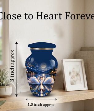 Personalized Adult Cremation Urn for Ashes, Two Swans Under the Full Moon Memorial Urn