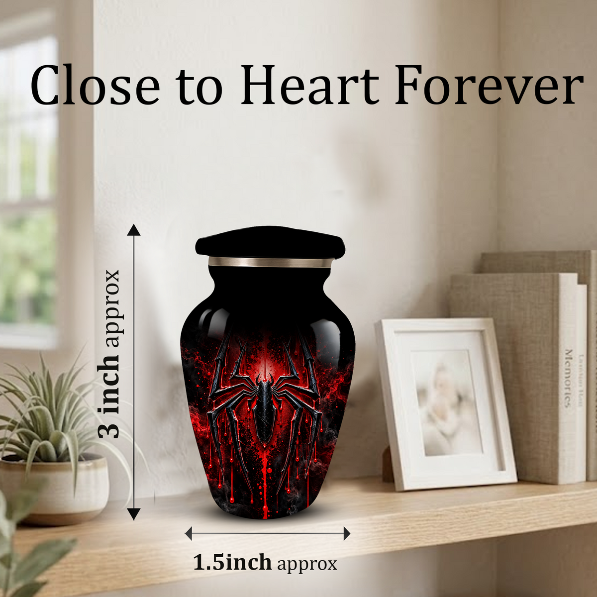 Black Spider Cremation Urn with Red Gothic Design – Adult Urn for Ashes
