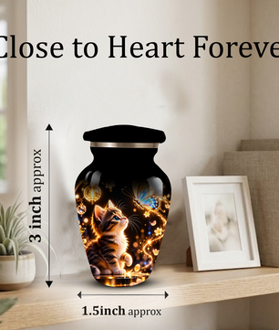 Kitten and Butterfly Cremation Urn for Adult Ashes, Personalized Cat Memorial Urn