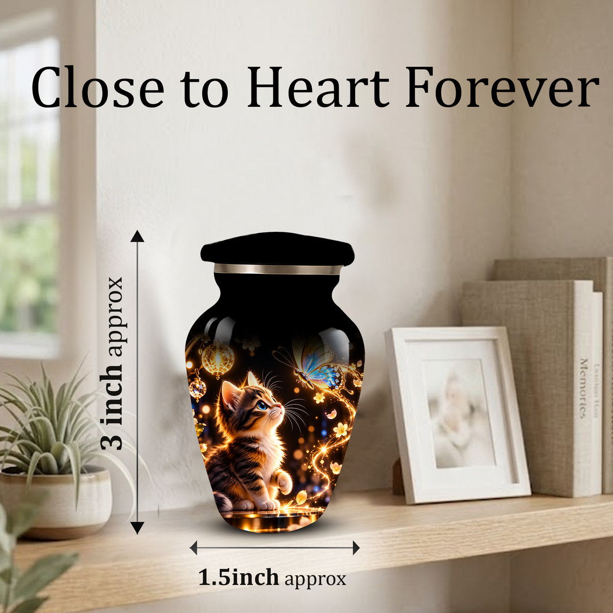 Kitten and Butterfly Cremation Urn for Adult Ashes, Personalized Cat Memorial Urn