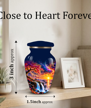 Personalized Adult Cremation Urn for Ashes, Custom Memorial Urn, Fantasy Sunset Waterfall and Cherry Blossom Design