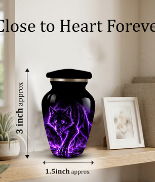 Purple Wolf Cremation Urn for Ashes | Personalized Wolf Memorial Urn | Black Wolf Adult Urn