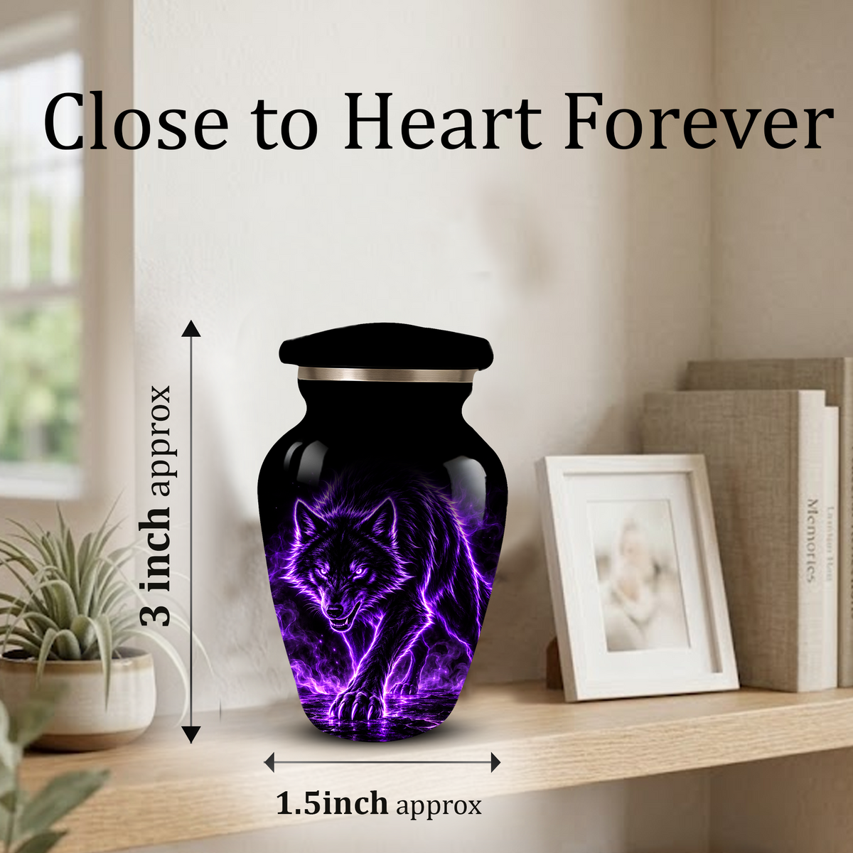 Purple Wolf Cremation Urn for Ashes | Personalized Wolf Memorial Urn | Black Wolf Adult Urn