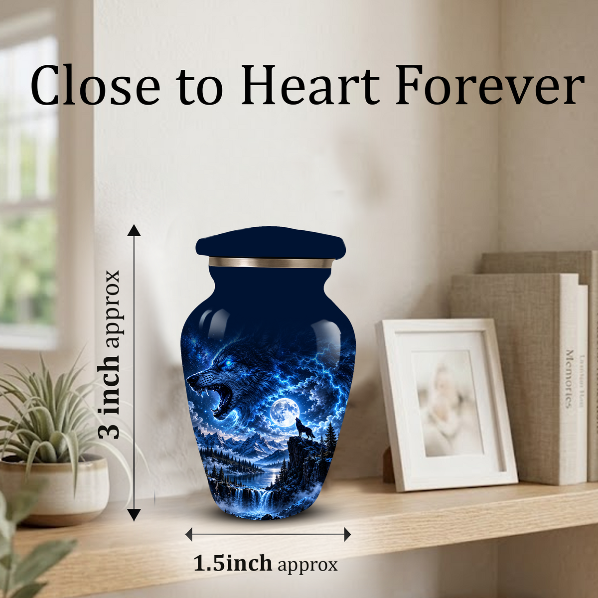 Personalized Adult Cremation Urn for Ashes, Blue Lightning Wolf Memorial Urn, Custom Wolf Howling at Moon Urn