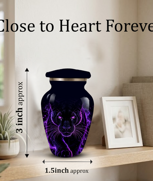 Black Panther Cremation Urn for Ashes | Personalized Panther Memorial Urn | Purple Panther Adult Urn