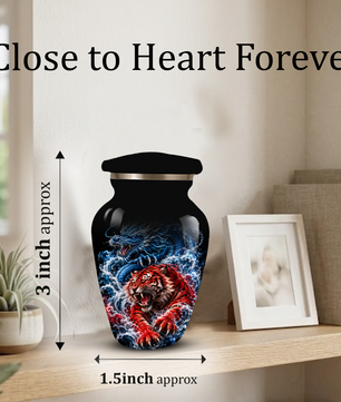 Personalized Adult Cremation Urn for Ashes, Custom Dragon and Tiger Memorial Urn, Blue Dragon Red Tiger Artwork