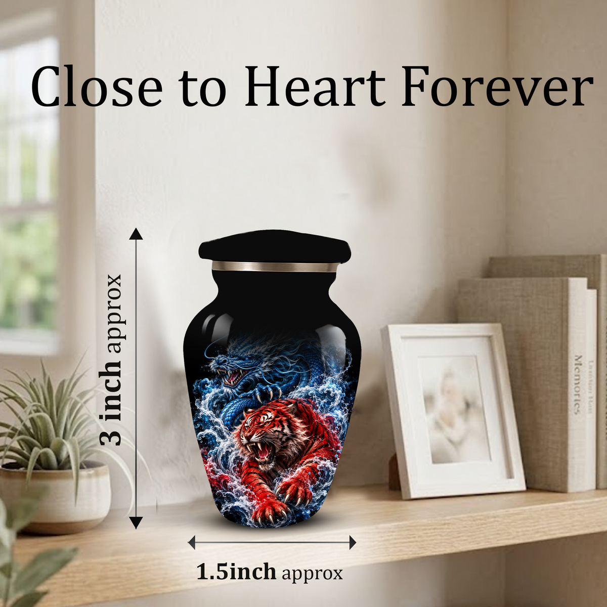 Personalized Adult Cremation Urn for Ashes, Custom Dragon and Tiger Memorial Urn, Blue Dragon Red Tiger Artwork