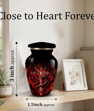 Red Dragon Cremation Urn – Dragon & Cross Adult Memorial Urn for Ashes