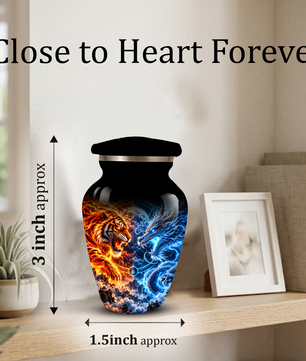 Personalized Adult Cremation Urn for Ashes, Fire and Ice Tiger and Dragon Memorial Urn
