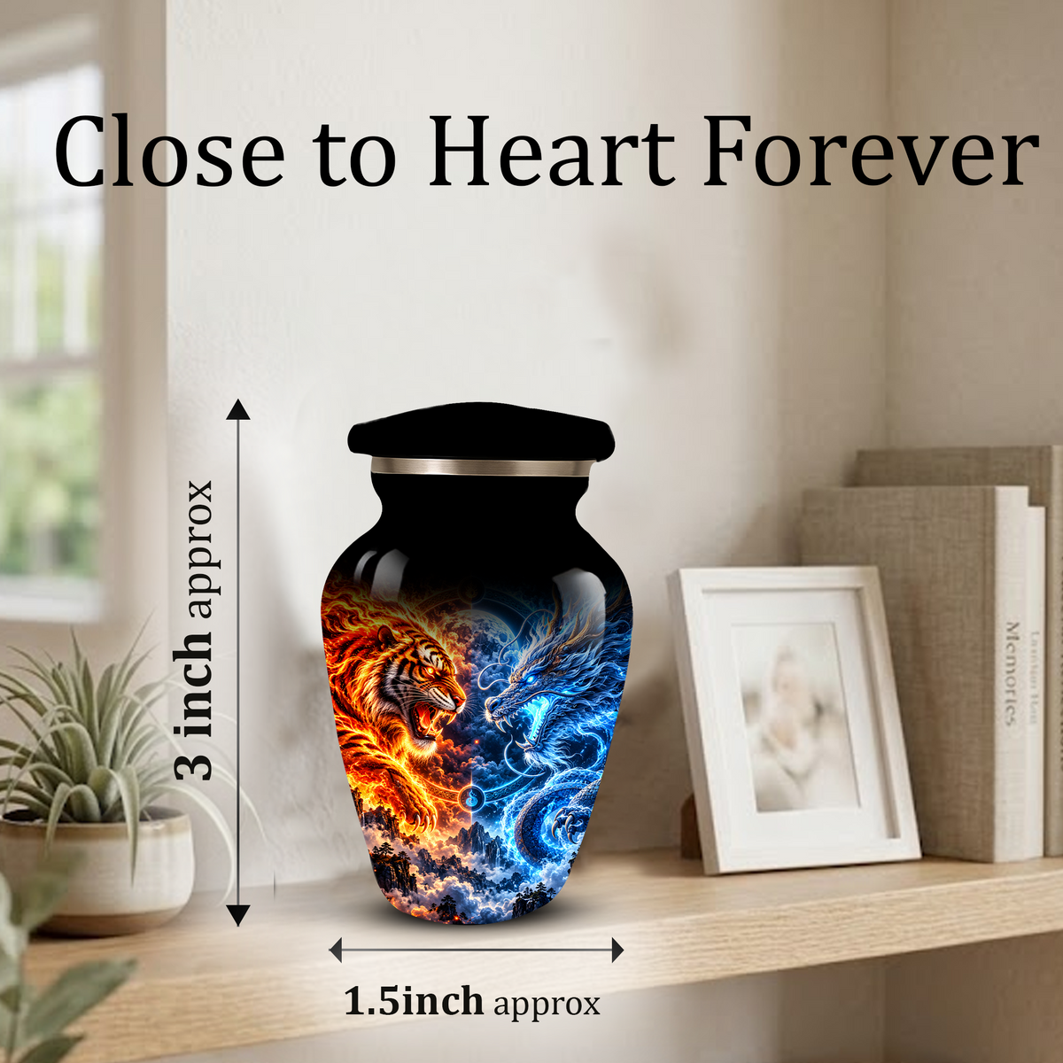 Personalized Adult Cremation Urn for Ashes, Fire and Ice Tiger and Dragon Memorial Urn