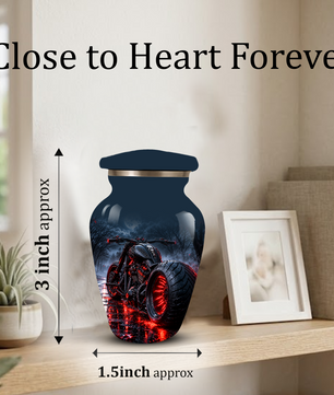 Personalized Adult Cremation Urn for Ashes, Custom Motorcycle Memorial Urn, Black Chopper with Red LED Lights