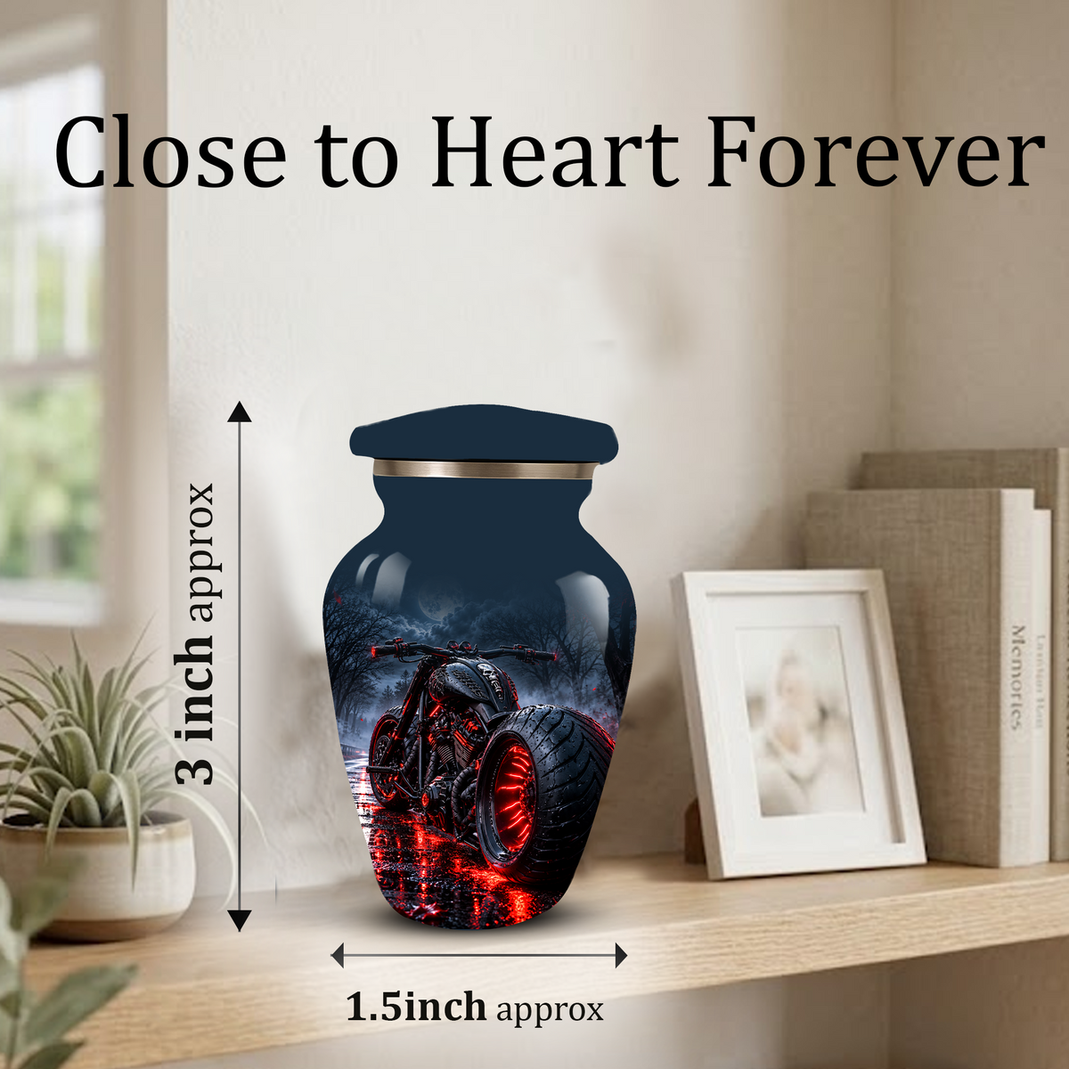 Personalized Adult Cremation Urn for Ashes, Custom Motorcycle Memorial Urn, Black Chopper with Red LED Lights