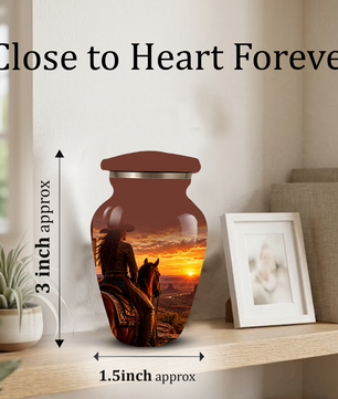 Personalized Adult Cremation Urn for Ashes, Custom Memorial Urn, Western Cowboy Horse Sunset Design