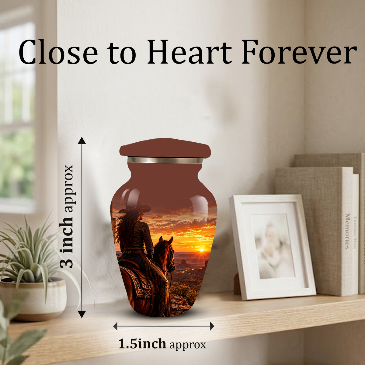 Personalized Adult Cremation Urn for Ashes, Custom Memorial Urn, Western Cowboy Horse Sunset Design