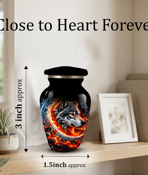 Personalized Wolf Cremation Urn for Ashes, Fiery Wolf Adult Memorial Urn,  Custom Adult Urn