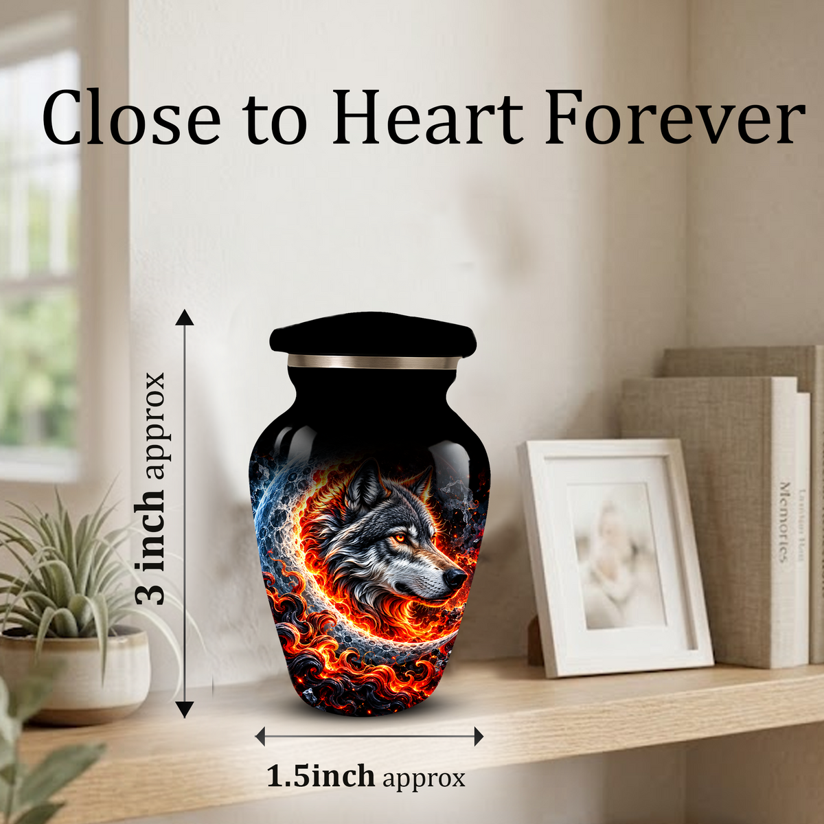 Personalized Wolf Cremation Urn for Ashes, Fiery Wolf Adult Memorial Urn,  Custom Adult Urn