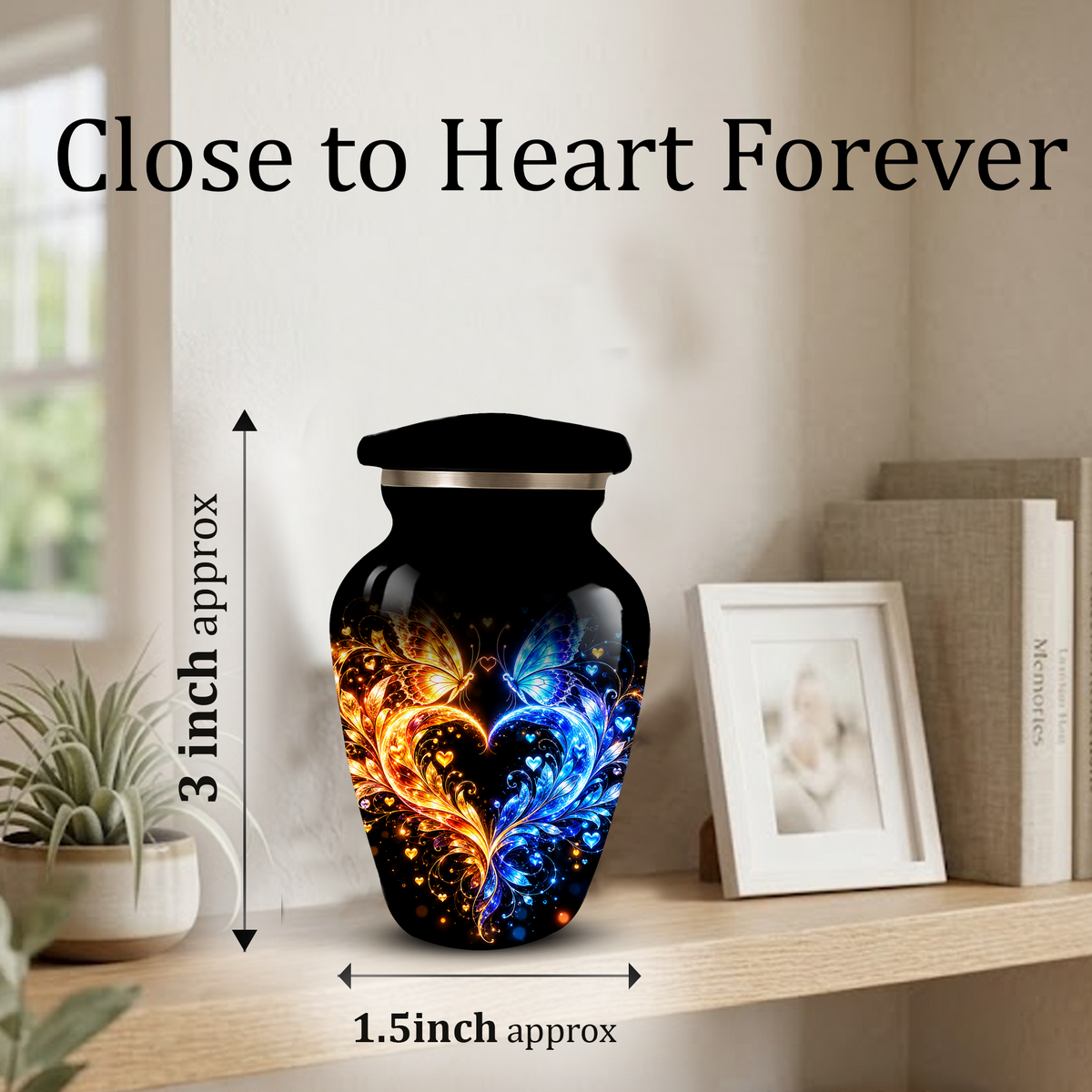 Butterfly Cremation Urn for Adult Ashes, Blue and Gold Butterflies Memorial Urn