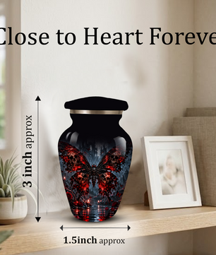 Gothic Butterfly Adult Urn for Ashes – Red & Black Skull Butterfly Cremation Urn for Adults