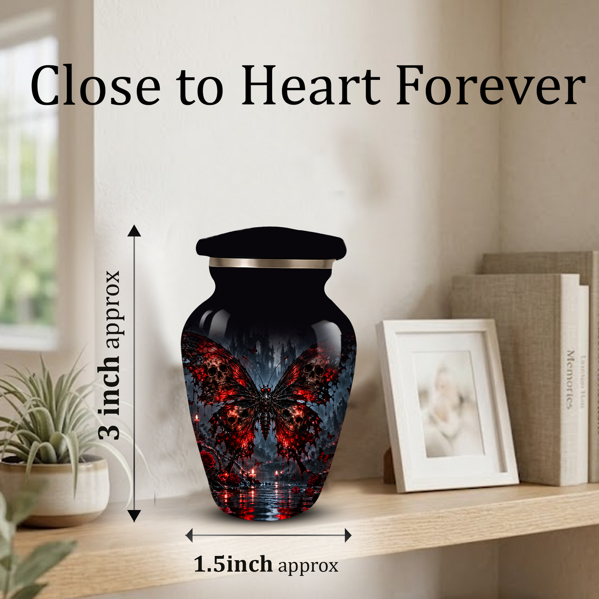 Gothic Butterfly Adult Urn for Ashes – Red & Black Skull Butterfly Cremation Urn for Adults