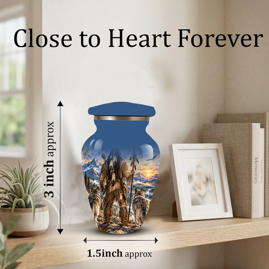 Adult Cremation Urn for Ashes | Personalized Adult Urn | Handmade Memorial Urn with Mountain & Wolf Design