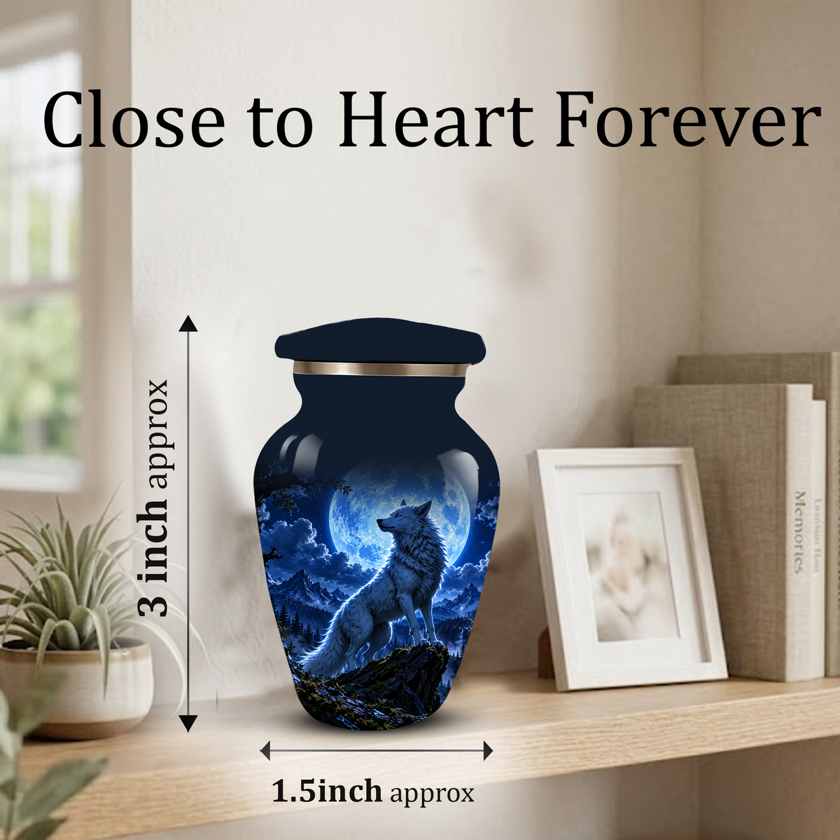 Personalized Adult Cremation Urn for Ashes, Custom Blue Wolf Moon Memorial Urn, Wildlife Cremation Urn
