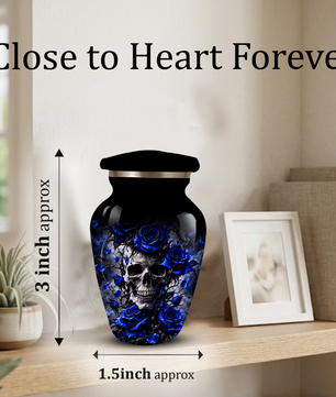 Blue Rose Skull Adult Urn for Ashes – Memorial Cremation Urn for Adults,