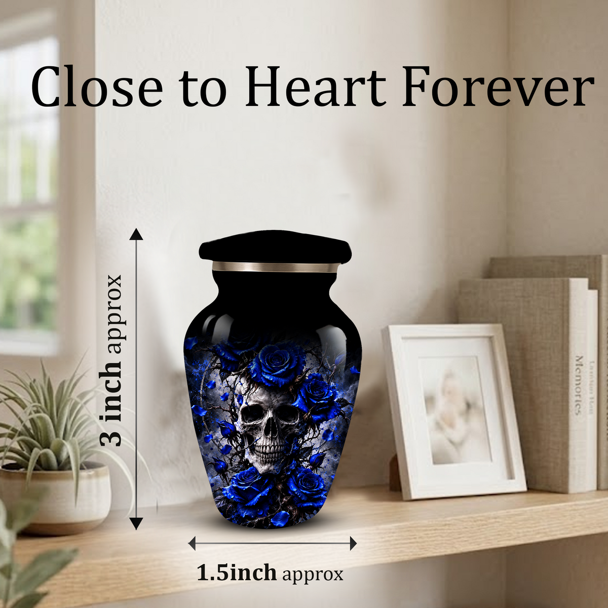 Blue Rose Skull Adult Urn for Ashes – Memorial Cremation Urn for Adults,