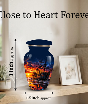 Personalized Pirate Ship Cremation Urn for Ashes, Sunset Ship Adult Memorial Urn