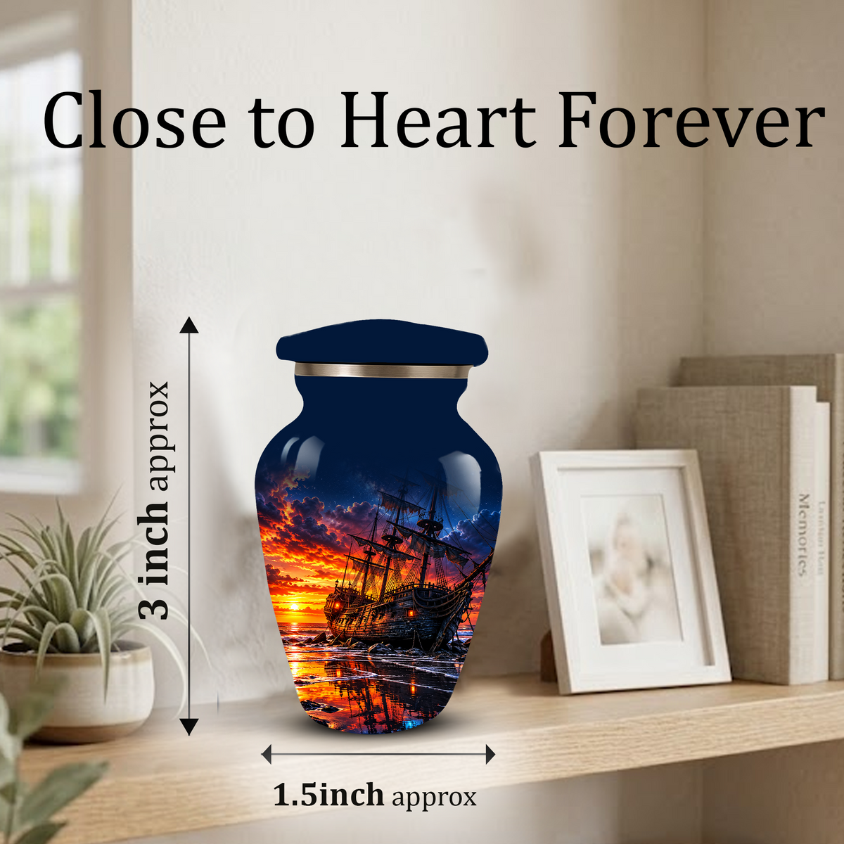Personalized Pirate Ship Cremation Urn for Ashes, Sunset Ship Adult Memorial Urn